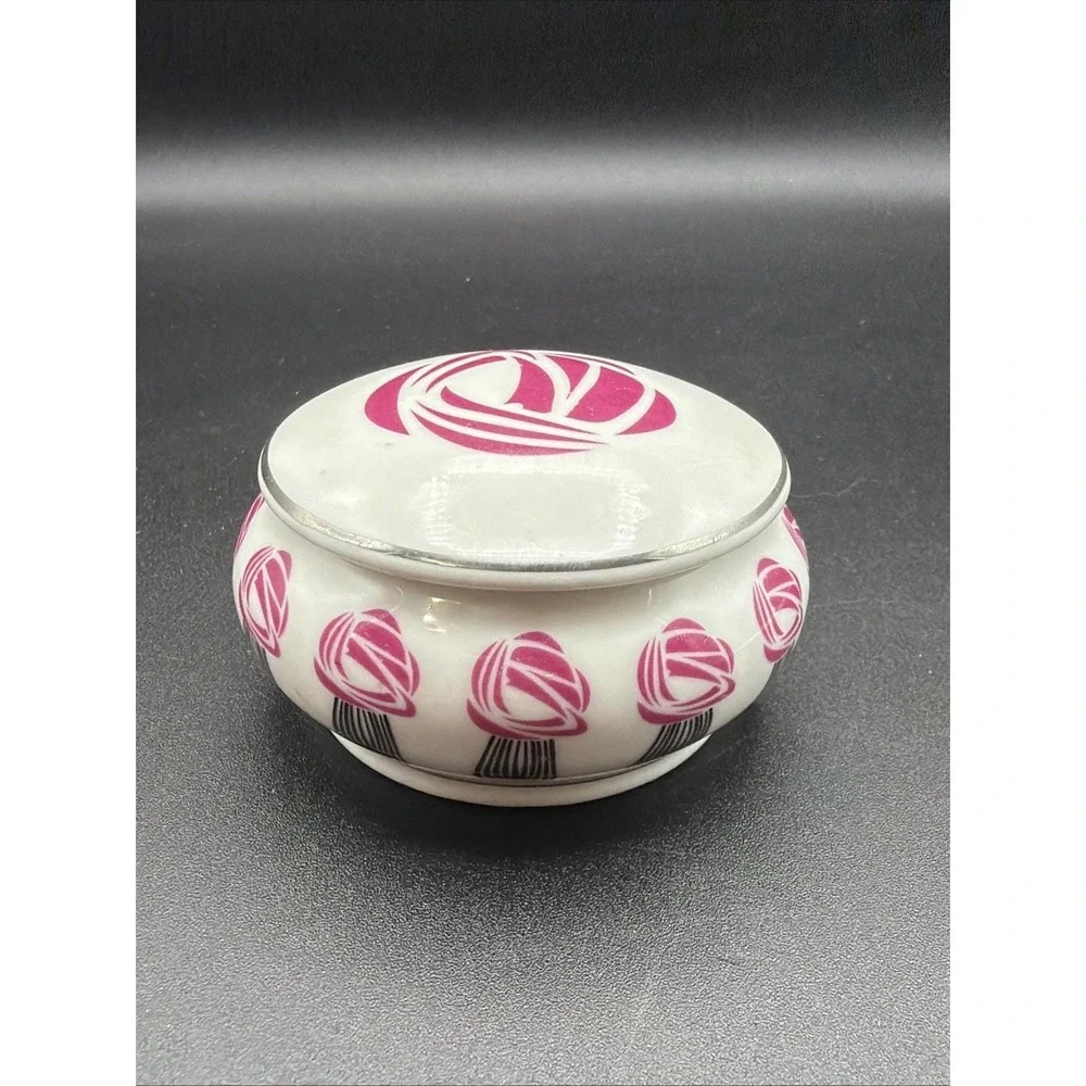 VTG 80s Art Nouveau Mackintosh Style Rose Trinket Box 3.5 In Wide